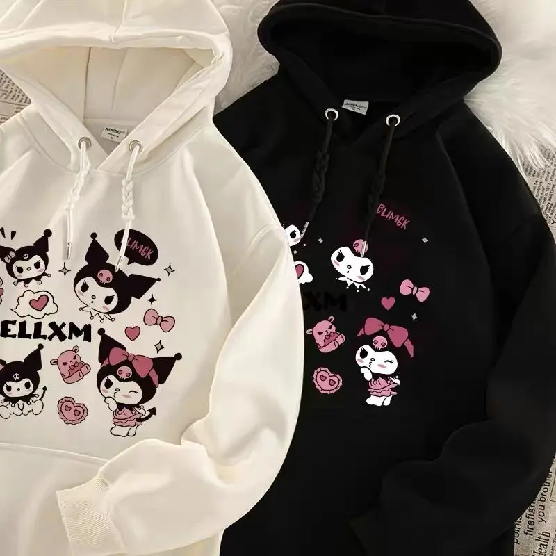 

Kuromi Sanrio Kawaii Anime 2023 Autumn Winter New Children's Fleece Hoodie Cute Cartoon Hooded Thickening Coat Toys for Kids