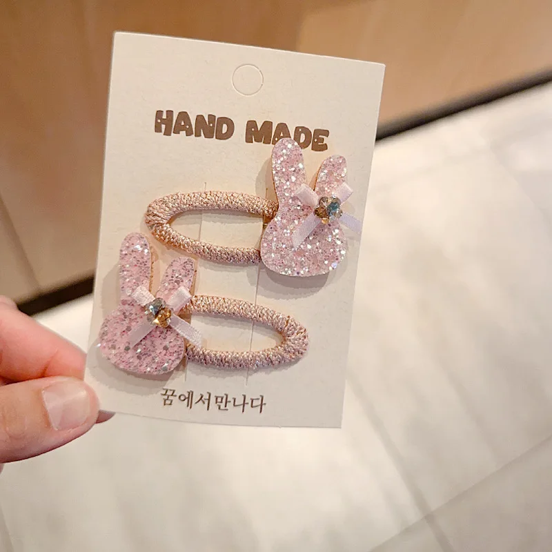 Pink Flash Diamond Rabbit Children's Cute Sequins Star Hairpin  Bb Clip Baby Bangs Headwear Girls Kids Hair Accessories