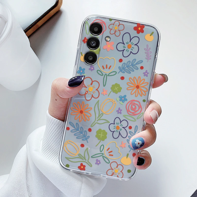Clear Floral Cartoon Heart Shockproof Soft TPU Case - Transparent Cover