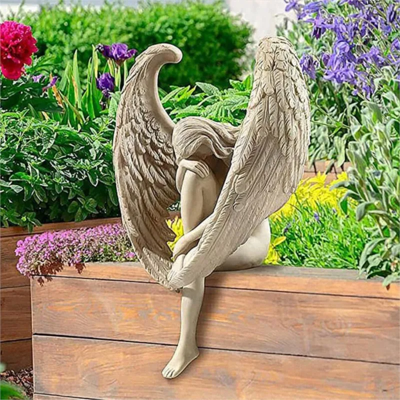 

Creative Angel Wing Outdoor Sculpture Decoration Redemption Angel Statue Ornaments Religious Resin Crafs Home Garden Decor Gift