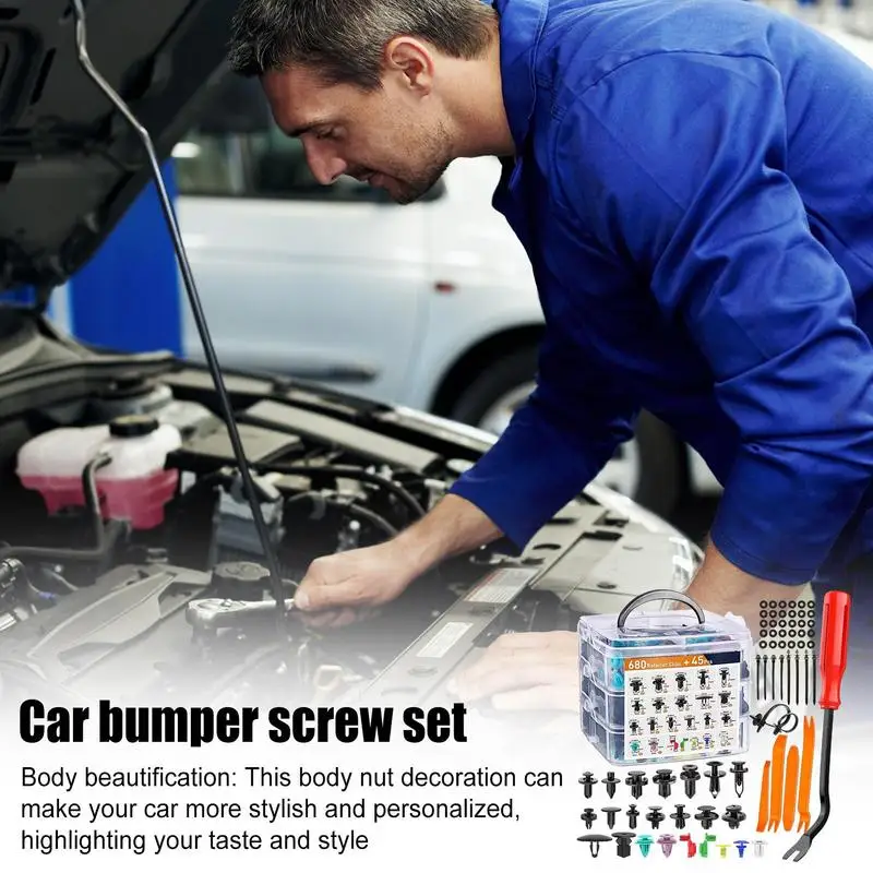

Car Clips For Bumper 725PCS Boxed Buckle Universal Car Bumper Screw Repair Rivet Fastener Accessory Set With Car Panel Pry Tools