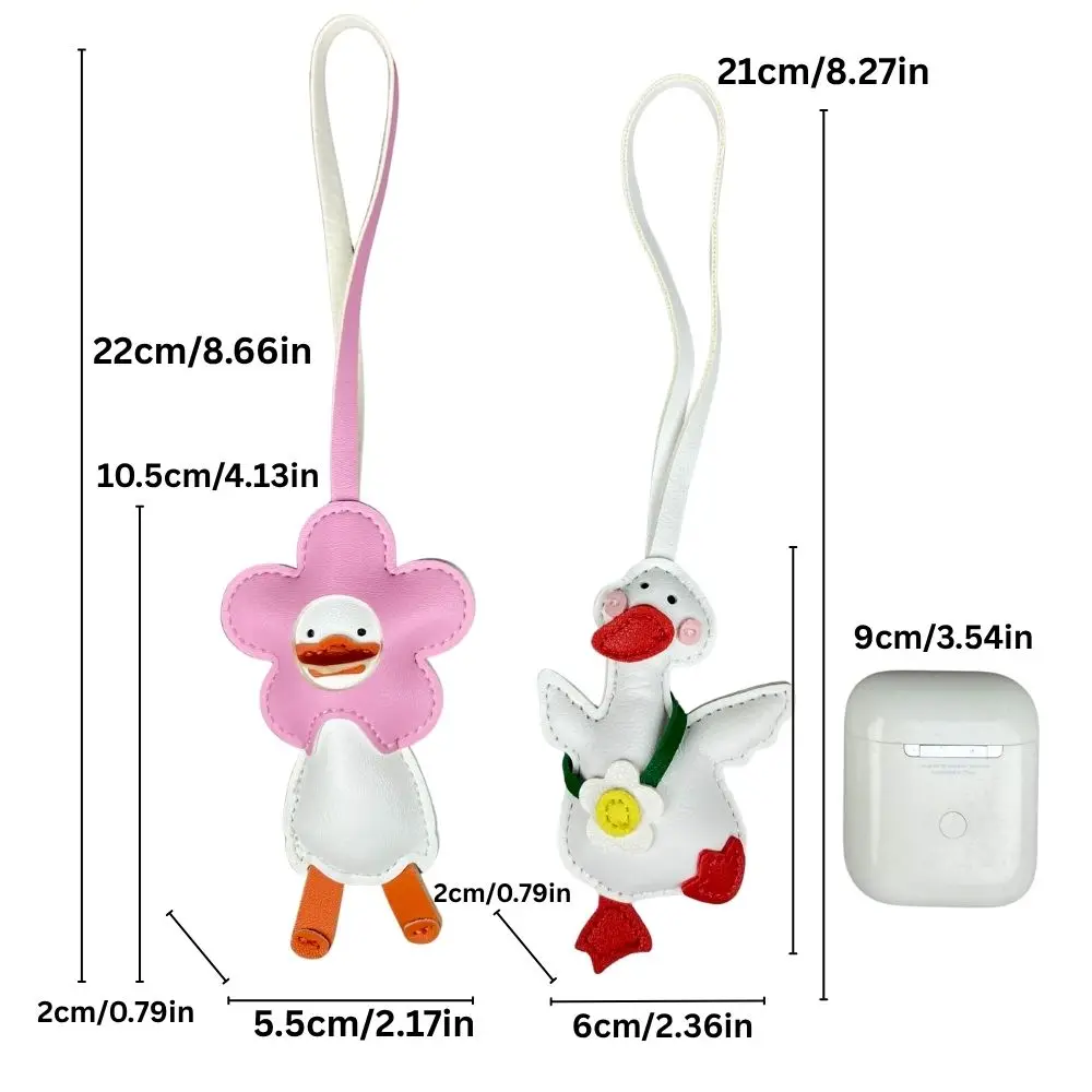 Charming Leather Flower Duck Keychain - Handmade Bag Accessory & Gift