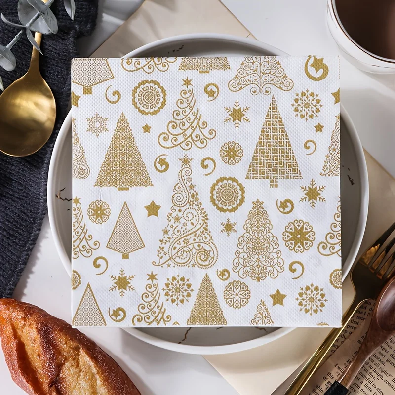 20pcs Snowflake Christmas Tree Atmosphere Napkins Disposable Napkins for Christmas Party Gatherings disposable tableware paper napkins
