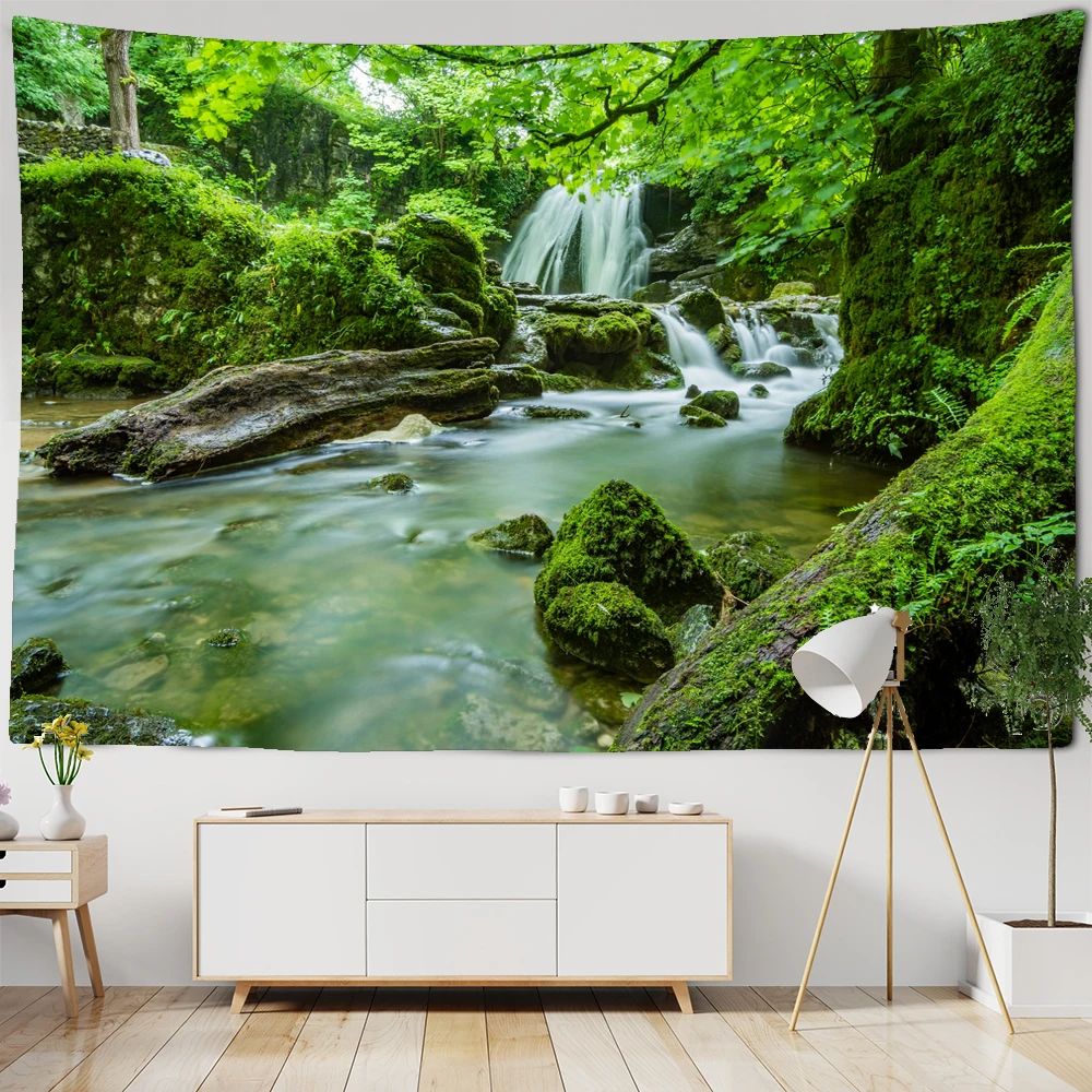 

Nature forest waterfall printing wall hanging 3d digital printing Landscape tapestry home decoration Background Wall Cloth