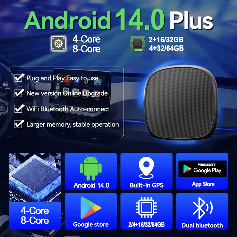 2025 Carplay Ai Box 5 In 1 Android 14 Wireless Carplay Android Auto Adapter 4/8-Core For Netflix YouTube car intelligent systems