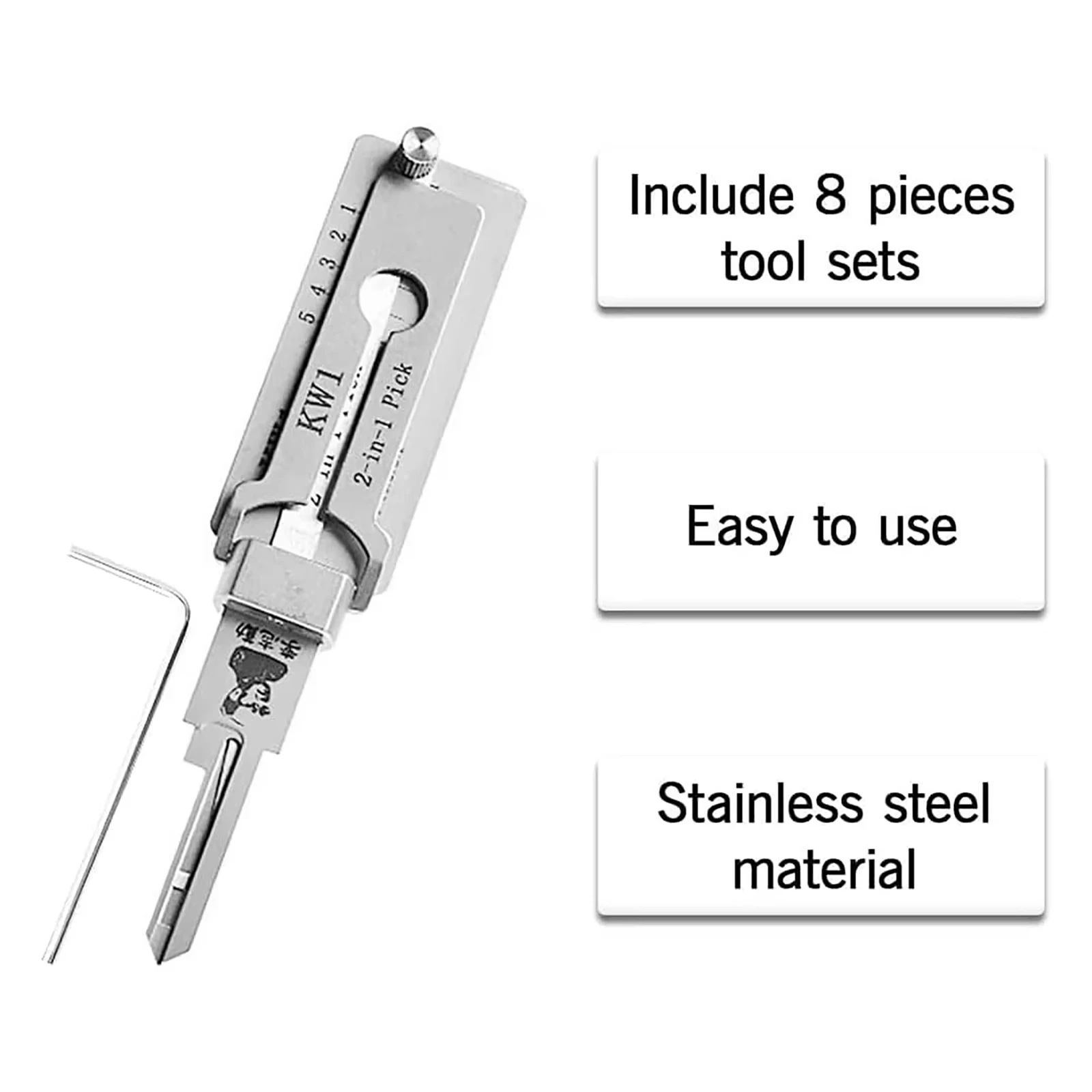 2-in-1-Decoder KW5 Präzisions-Pick-O-Ring-Set zur Reparatur von Schlössern, Dekodierung von 6-poligen Keilnut-Türen, Handwerkzeug-Set aus Edelstahl – Detail 6