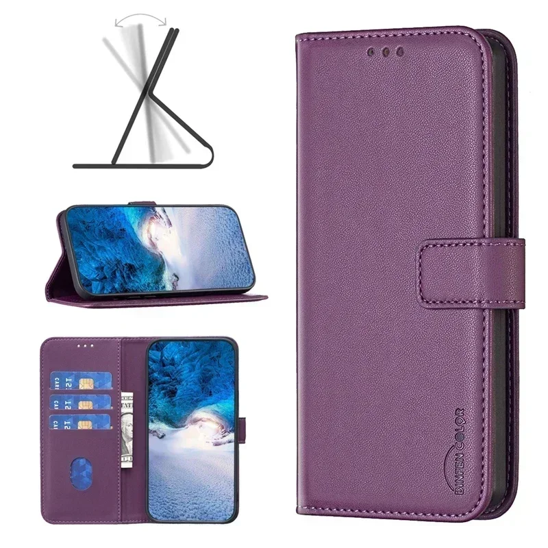 Stylish Solid Color Leather Wallet Phone Cover with Magnetic Closure