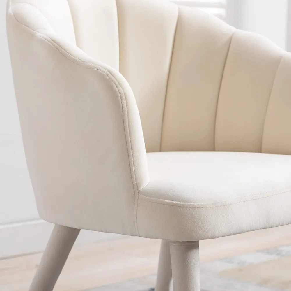 Velvet Dining Chairs Set of 4 Modern Living Room Chairs with Petal Back & Wood Legs Comfy Upholstered Side Chair for Dining Room 6