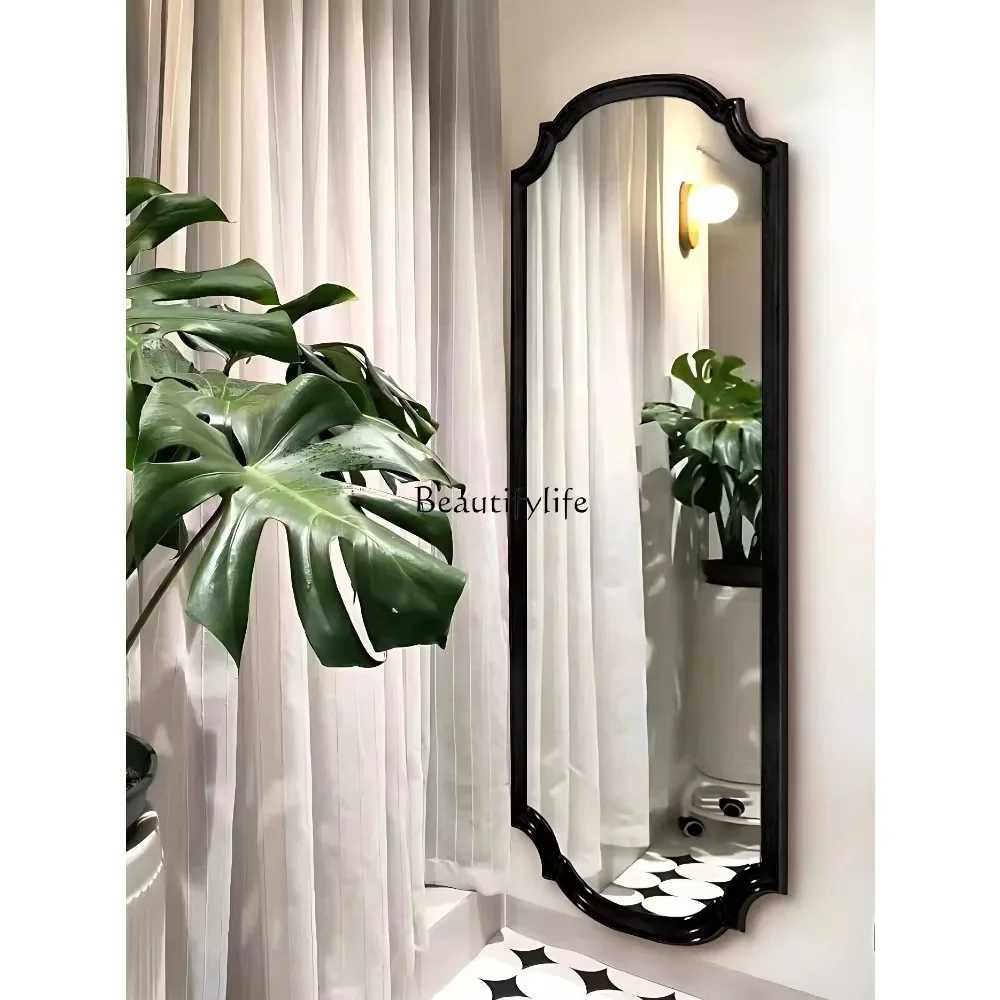 

American Retro Full-Length Mirror Wall Hanging Light Luxury Home Home Dressing Mirror French Shaped Black