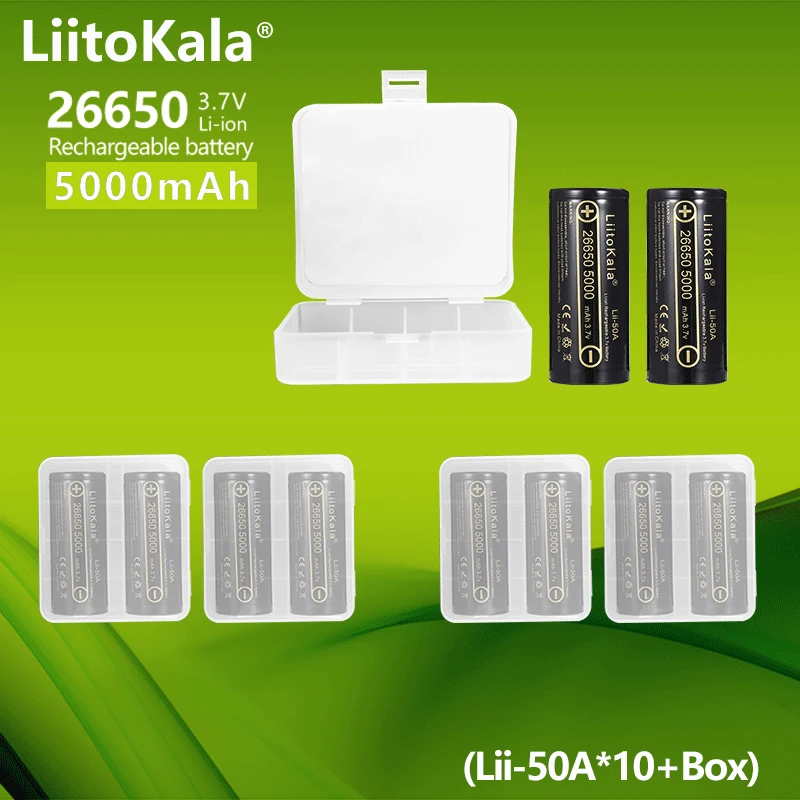 

10PCS LiitoKala Lii-50A High Capacity 26650 5000mAh 3.7v Li-ion Rechargeable Battery 26650-50A battery for Flashlight 20A