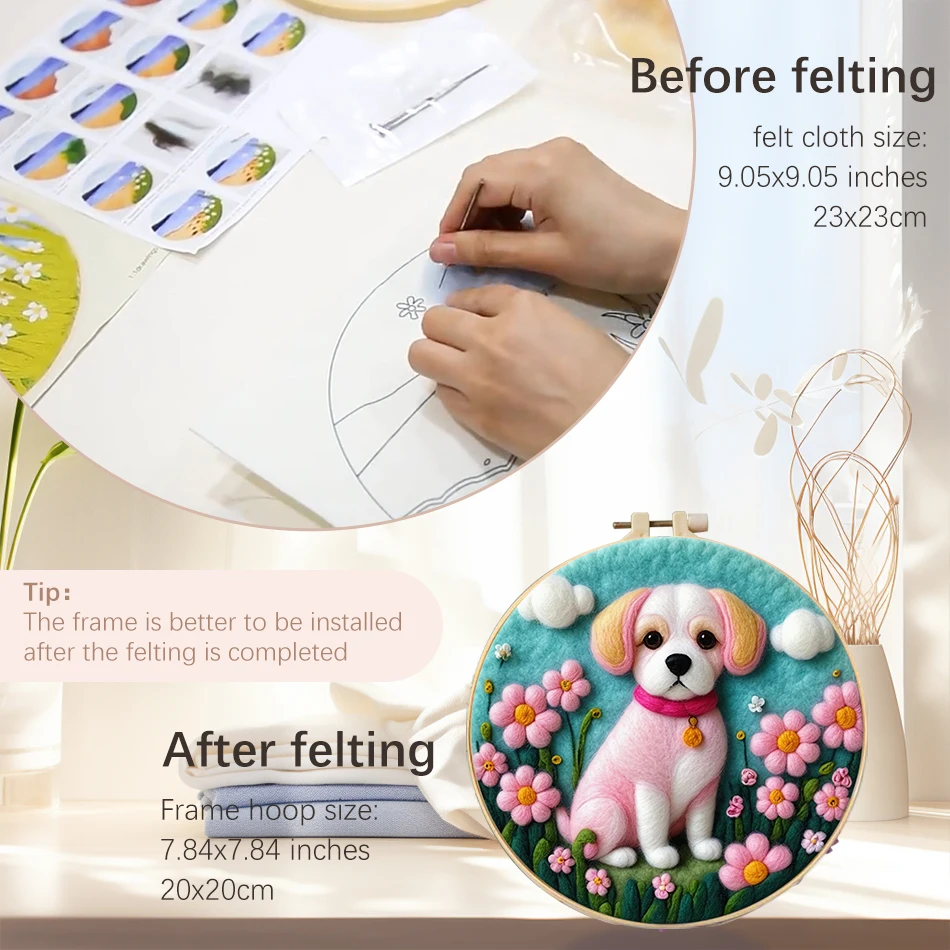 Needle Felting Kit PhotoWool Felting Package Animal Wolf Painting With Frame For Beginner Cat Wool Needle Decor