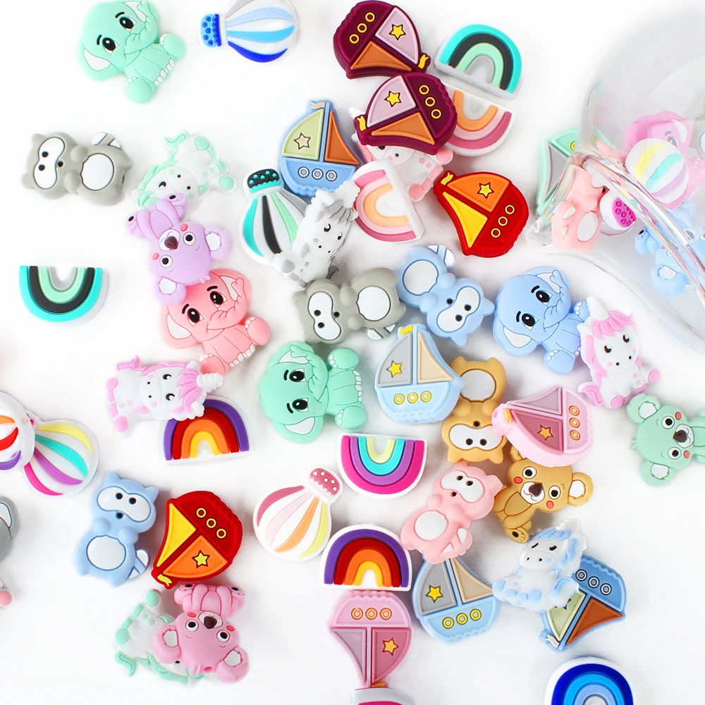 5/20/50pcs/Lot Silicone Beads Baby Cartoon Koala Bear Unicorn character Teething Beads DIY Pacifiers Chain Clip Baby Accessories 4