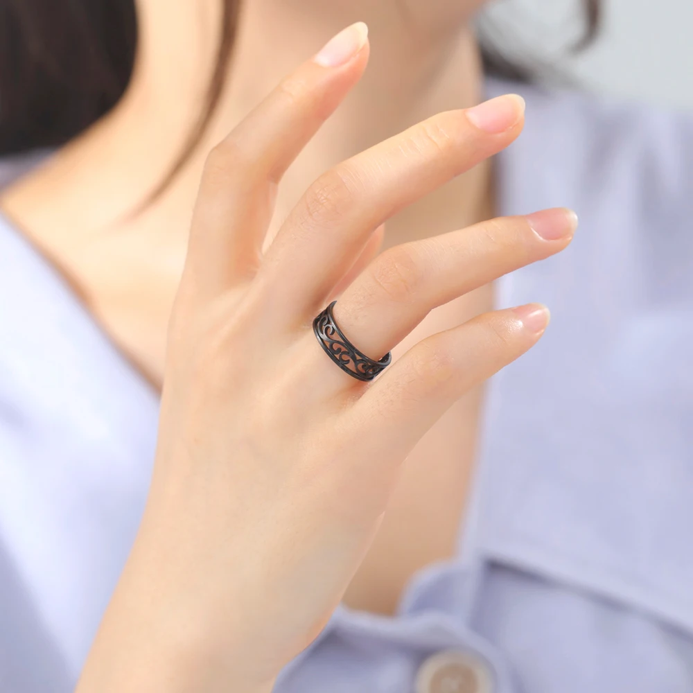 Cooltime filigrane Blumen ringe für Frauen Edelstahl romantische Paar Fingerringe Trend Geburtstag Schmuck Geschenk neu in – Detail 23