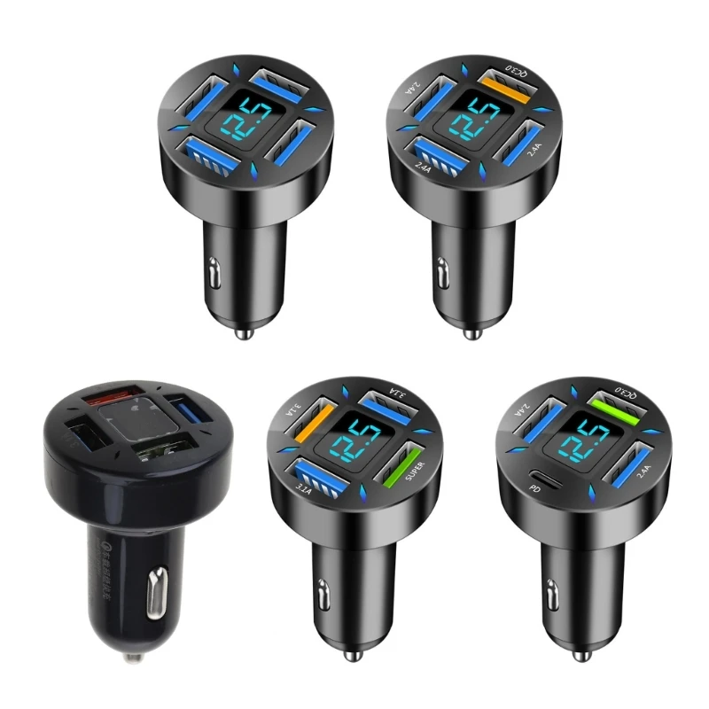 

Four USB 4.8A QC3.0 66W PD20W Car Fast Charging Adapter for Phone Tablet