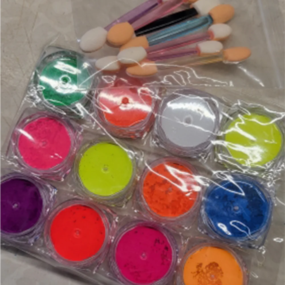 12 Teile/satz Neon Fluoreszierende Nagel Pulver Bunte Gradienten Wirkung Nägel Pigment Staub für Festival Party Make-Up Maniküre Dekoration – Detail 8