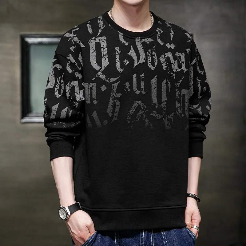 Casual Men's 2023 Autumn and Winter Pullover Round Neck New Patchwork Print Fashionable Loose and Versatile Long Sleeved Hoodie