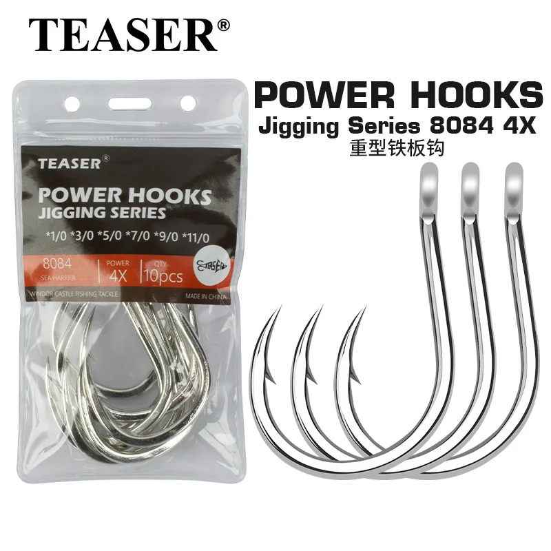 

TEASER 8084 4X Fishing Hooks Jigging Hook Single Ocean Jig Big Barbed With Hole Hook Squid Carp Hardbait Hook Pesca