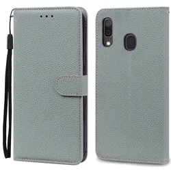 Leather Wallet Flip Case for Samsung Galaxy A40 - Stylish and Protective Cover (Grey)
