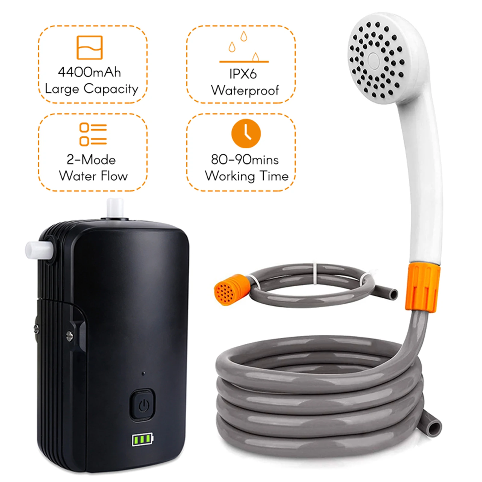 2022 Portable Camping Shower Electric Shower With Battery Powr Display,2 Flow Mode 4400Mah Usb Rechargeable Fast Charging,8.2Ft 2022 Portable Camping Shower Electric Shower With Battery Powr Display,2 Flow Mode 4400Mah Usb Rechargeable Fast Charging,8.2Ft