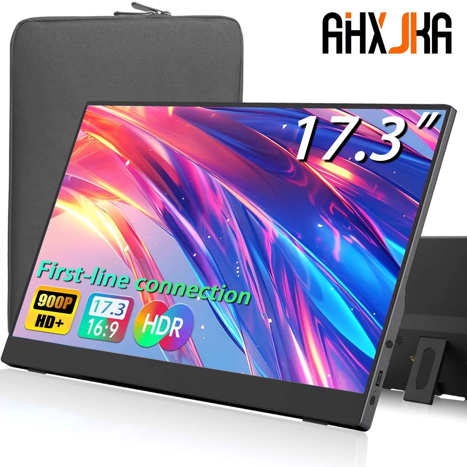 AHXJKA 17.3인치 휴대용 모니터 72%sRGB 1600*900P IPS 확장 디스플레이 패널 펜홀 스탠드 VESA USBC 미니 HDMI 모바일 디스플레이