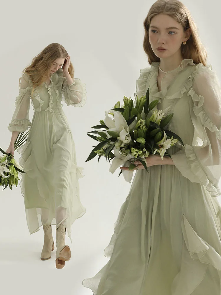 

France Elegant Dress Women Fairy Party Midi Dresses Female Patchwork High Waist Korean Fashion Chiffon Dress 2023 New
