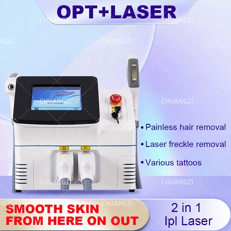 Desktop 2-in-1 OPT IPL laser hair removal and Nd Yag laser tattoo removal machine For Salon Use