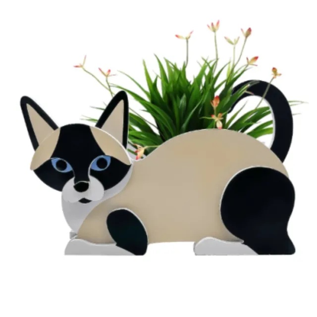 Pvc Fekvő Macska Kerti Virág Edény Ültetvényes Karikatúra Fekete Fehér Sziámi Cica Kültéri Beltéri Fű Kosár Diy Növényi Dekoráció - Image 5