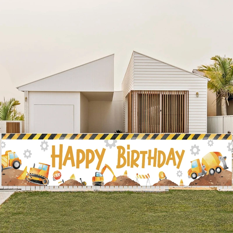 Description Picture 5 of itemExcavator Construction Theme Hanging Banner 1st Birthday Party Background Baby Shower Banner Happy Birthday Party Banner Favor