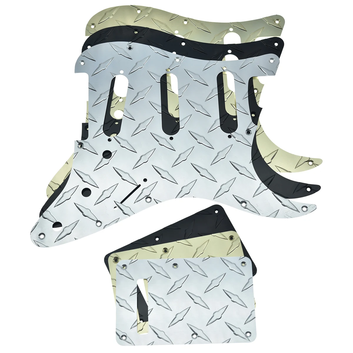 

Dopro Diamond Plate Modern Style Strat SSS Pickguard Metal Scratch Plate w/ Tremolo Back Plate Cover Fits American/Mexican Strat