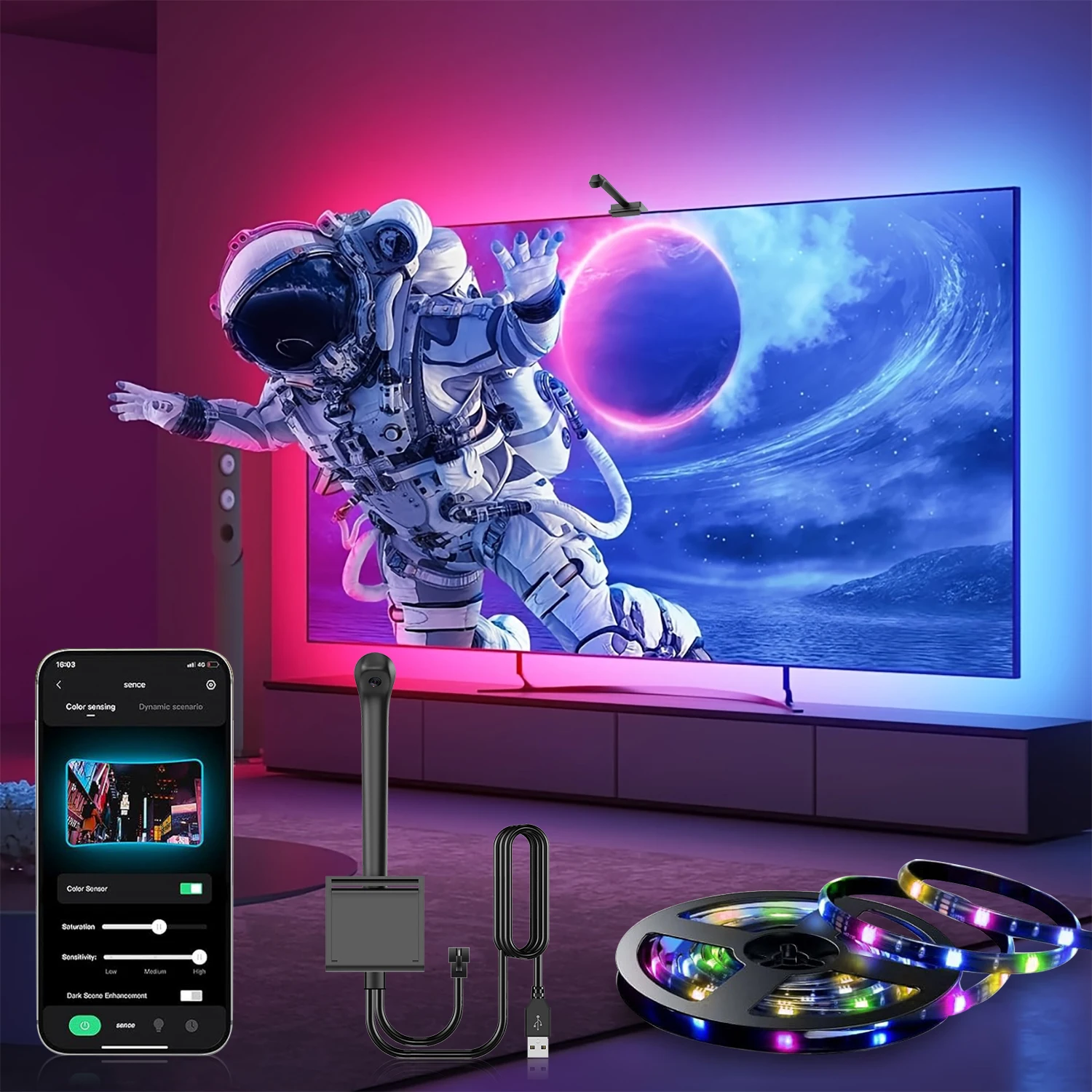thumbnail image 2 of EISSLOLY TV LED Backlight With AR Color Gamut Sensor Led Tv Light Strip Rgb Light Christmas Lights Led Strip Light 2 of 14