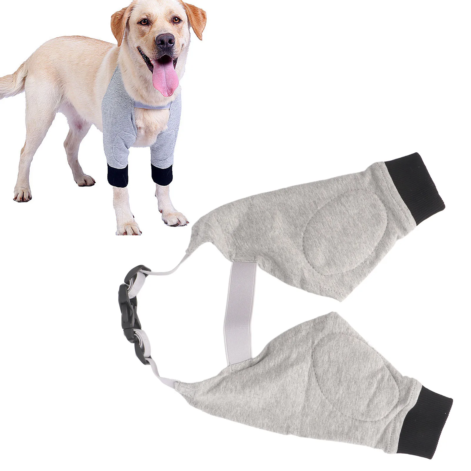 ZK20 Dog Elbow Protector Joint Warming Breathable Adjustable Dog Front Leg Sleeve for Dogs Puppy Gray Black XL