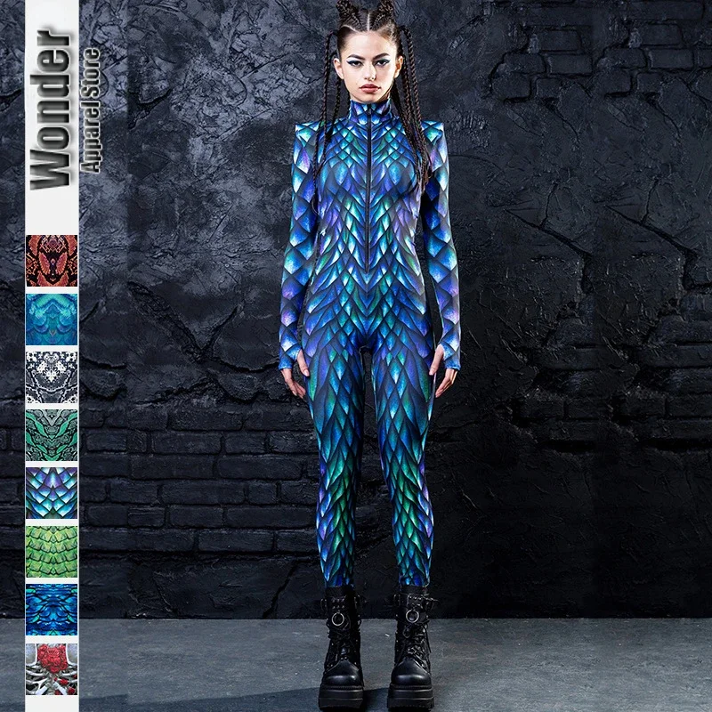 

Женский и мужской панк Комбинезон с 3D-принтом в виде черепа змеи питона