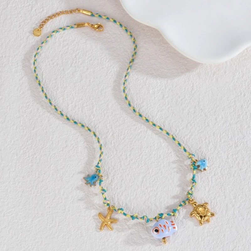 Tropische Fisch-Anhänger aus Edelstahl im Ozean-Stil, weiblich, personalisierte Mode-Halsketten, Charm-Schmuck, verblasst nicht