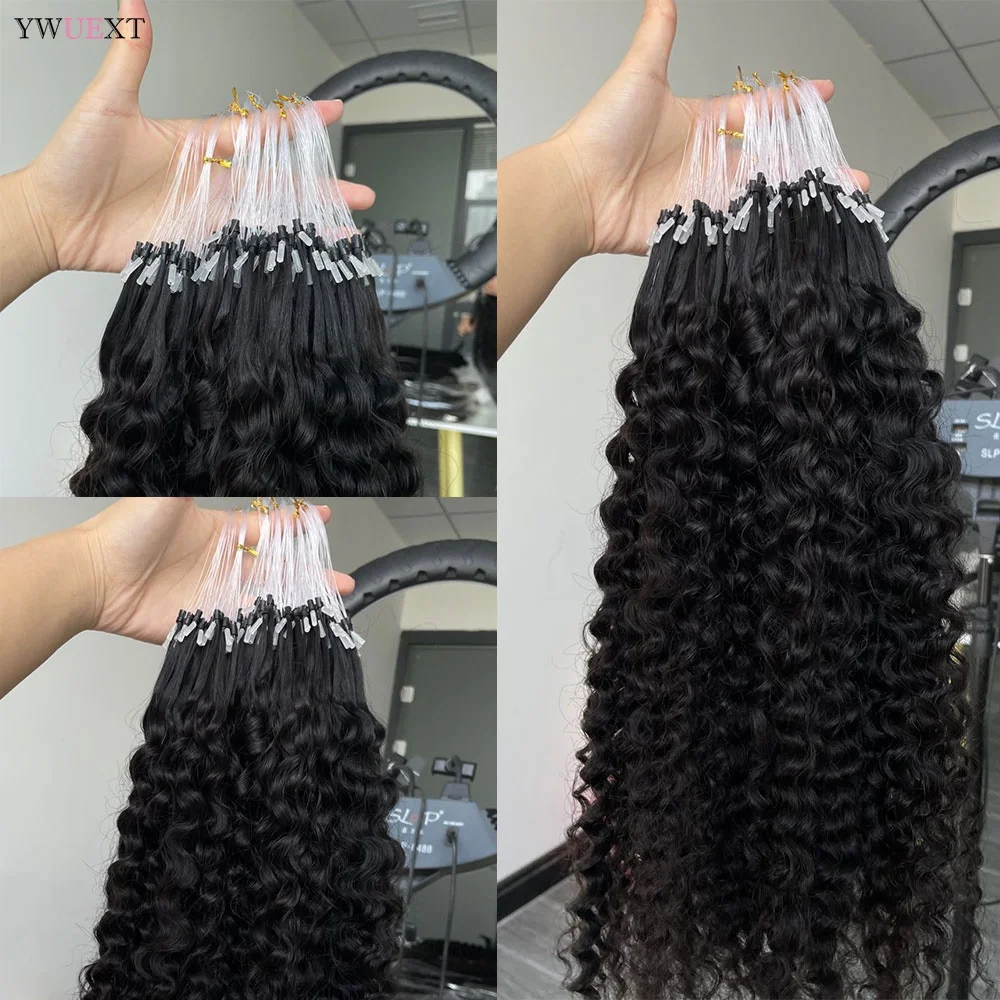 Micro Loop Hair Extensions Water Wave Curly 12-26 inches Natural Black Remy Human Hair 50pcs/pack Micro Link Ring