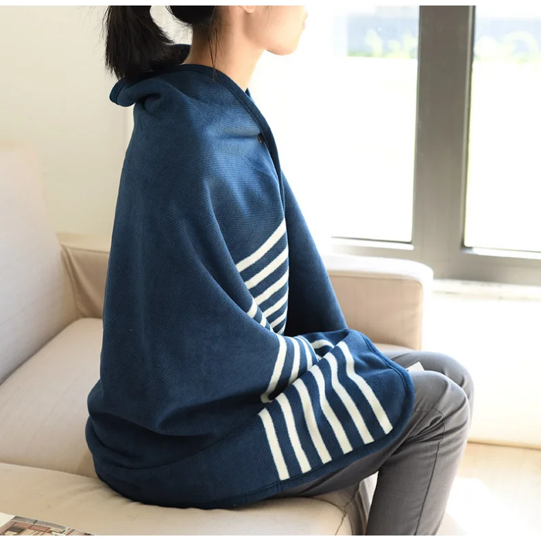 

Autumn Winter Women's Multi purpose Shawl Office Knee Nap Blanket with Plush Soft and Warm Blanket Big Cloak Poncho Blue