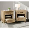 Set of 2 Nightstands with Drawers & Charging Station, 2 Pack with Solid Wood Feet, Nightstands 1