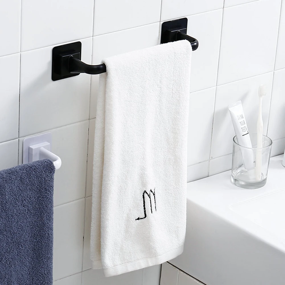 Towel Rack Towel Holder White Black Towel Rack Towel Rod Holder Wall Track Rack Self-adhesive Wall Mounted Bathroom Kitchen Rust Proof Household