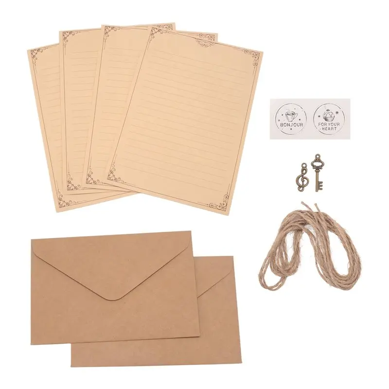 E-Easy To Use-12 Pcs 빈티지 크래프트 종이 필기 용지 편지 쓰기용 유럽 스타일 종이 편지 용지 문구류