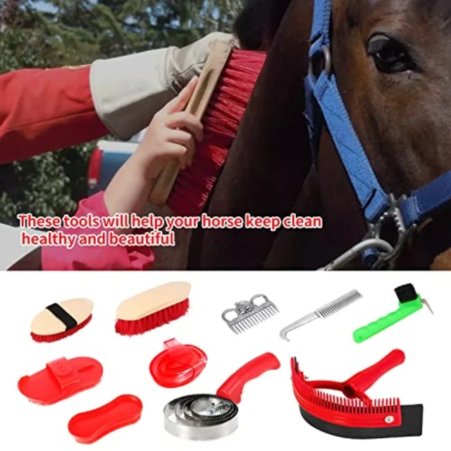 10-IN-1 Horse Grooming Tool Set Cleaning Kit Mane Tail Comb Massage Curry  Brush Sweat Scraper Hoof Pick Curry Comb Scrubber