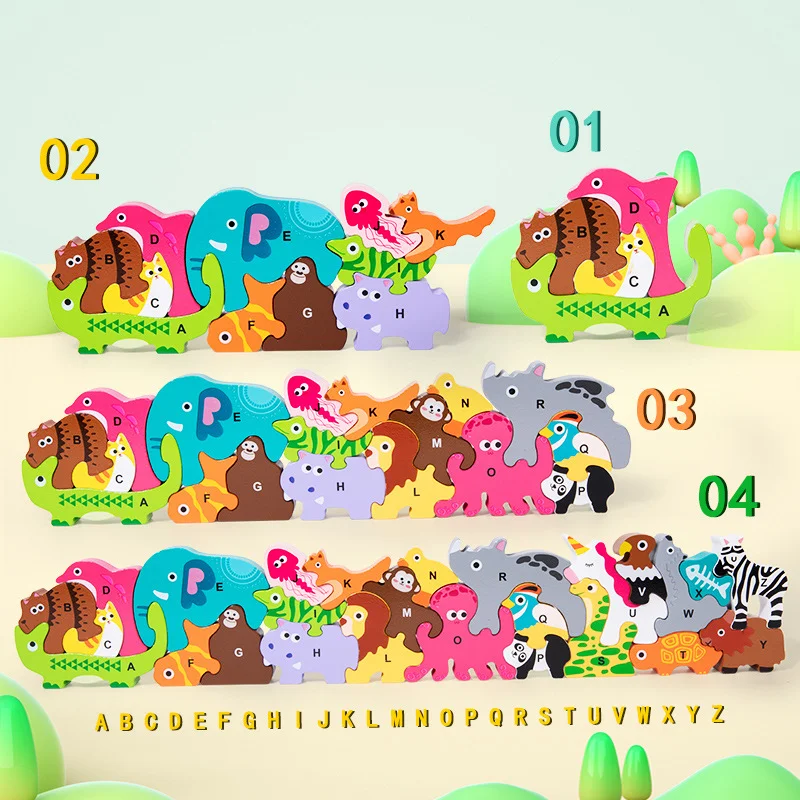 Animal Wooden Jigsaw Puzzle Montessori Kids Cartoon 3D Puzzles Games Baby Early Learning Educational Toys for Children 3