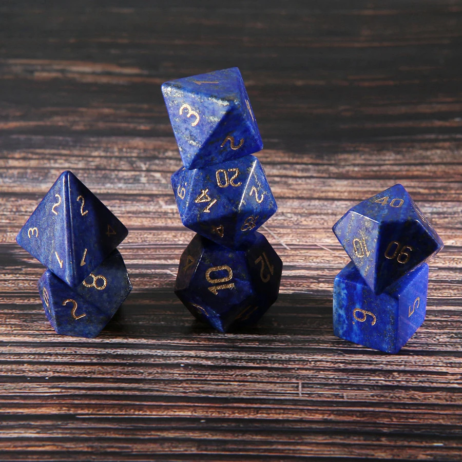 Natural Lapis Lazuli Polyhedral DND Crystal Dice Ornaments Jewelry Accept Custom Font Symbol Pattern