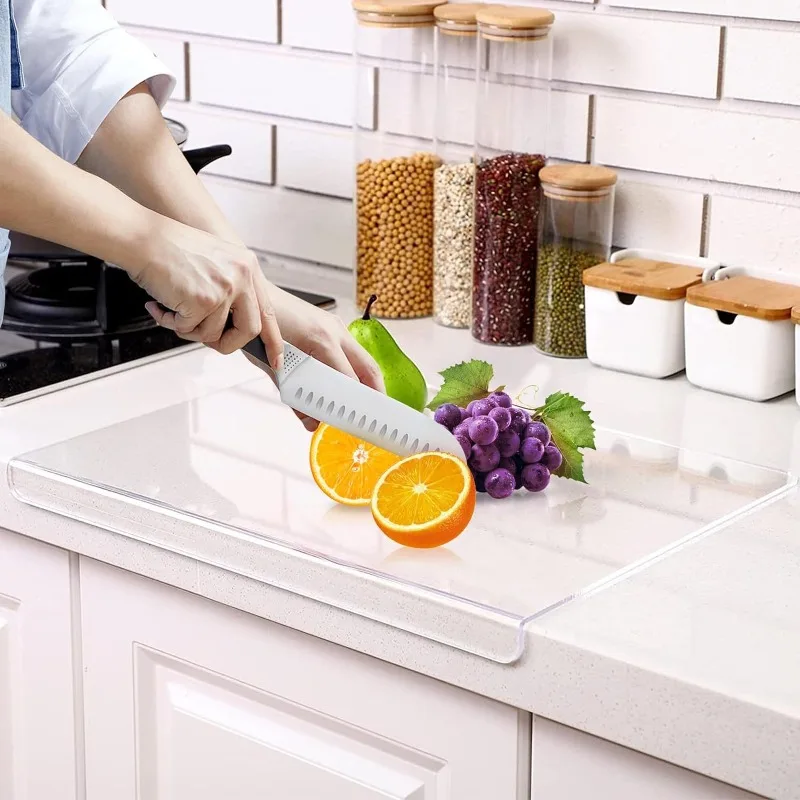 Acrylic Cutting Board with Lip - Clear Kitchen Countertop for Meat Bread  Fruit