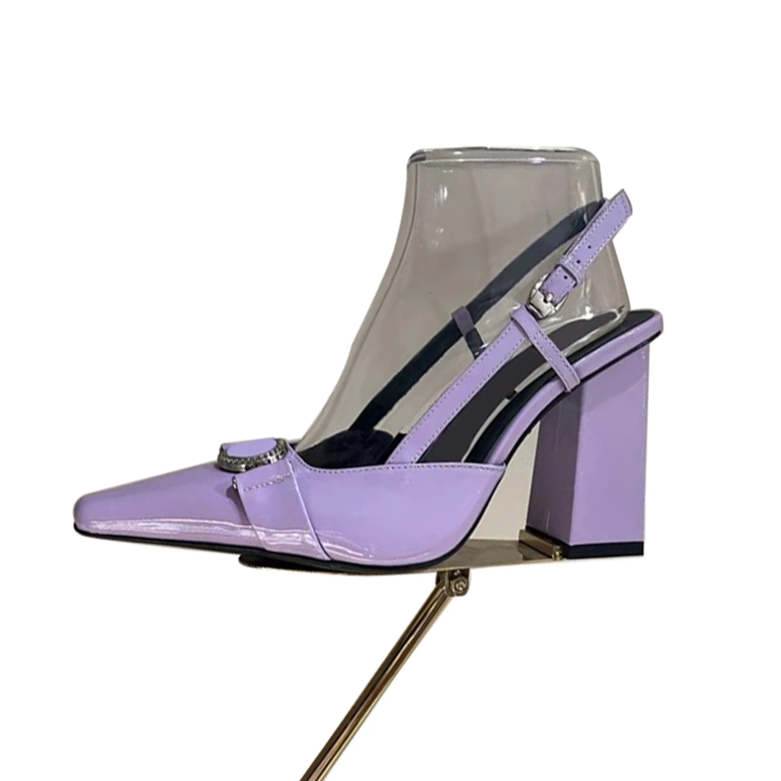 Women's pumps mules metal buckle ankle strap buckle high heel Side buckle back empty single shoe 4