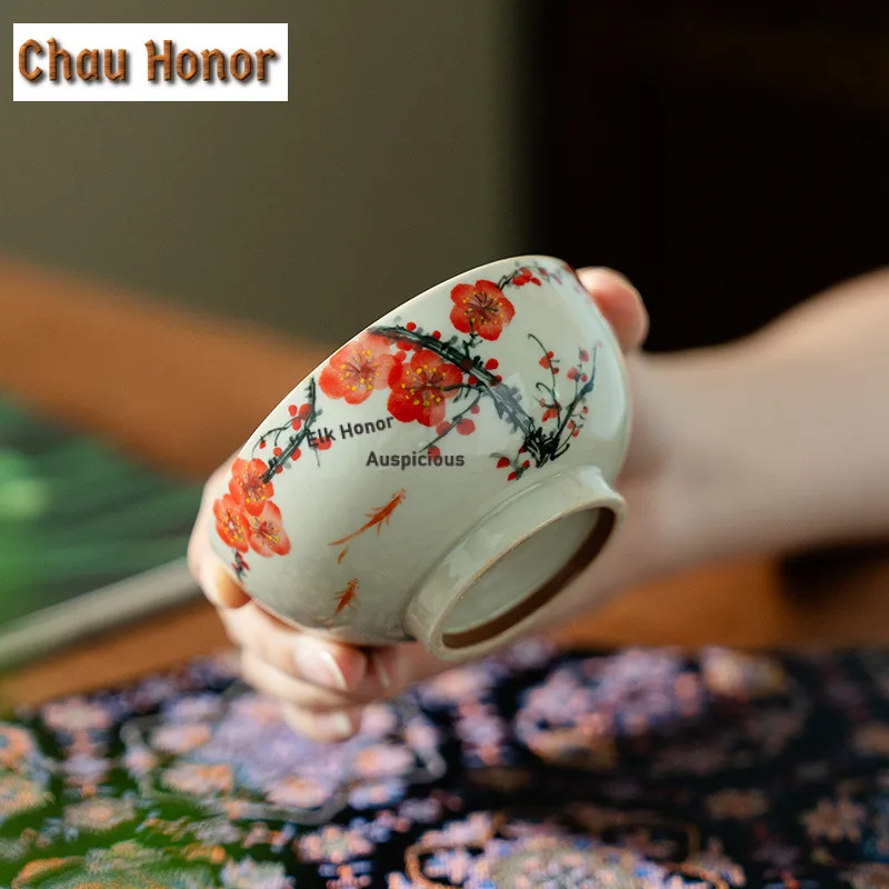 120ml Hand-painted Plum Blossom Teacup Ancient Tea Bowl Tea Cup Set Tea-tasting Fragrance Cup Jianzhan Master Cups Teaset Craft