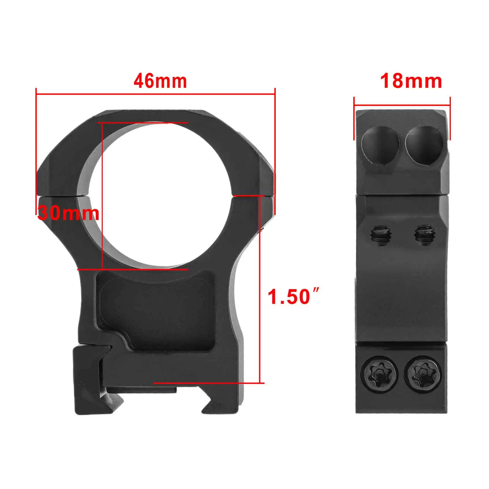 Scope Ring Mount 7075 Aluminum 30mm Tube Dia. Durable Ring Mount for Hunting and Tactical 0.9" 1.0" 1.26" 1.50" 2pcs/Set