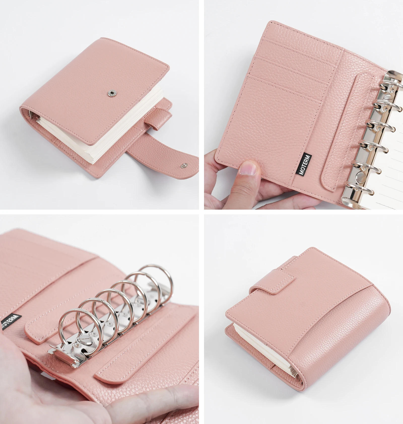 Moterm New Arrival Elite Pocket A7 Rings Planner Cover Pebbled Grain Leather Binder Organizer Notebook Journal with 25mm rings 3