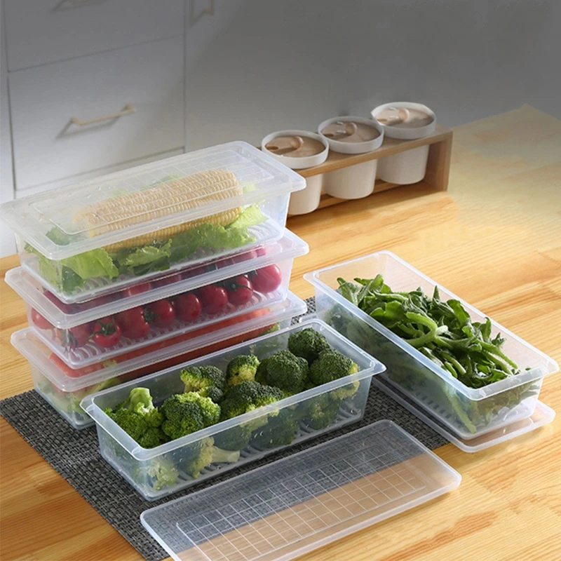 Food Storage Container Fridge Organizer Case Plastic Clear Container Box  Removable Drain Plate Tray Home Kitchen Storage Crisper - AliExpress