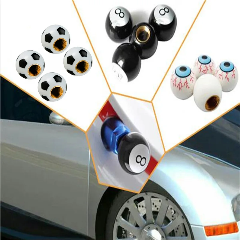 Set of 4 Universal Car & Bike Tire Air Valve Stem Caps - Funny Style Dust Covers