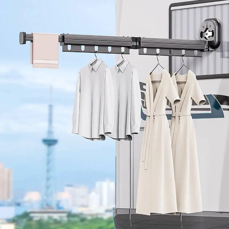 

Suction Wall Mount Folding Clothes Drying Rack With Retractable Suction Cup Extension Pole Reusable 3-Fold Clothes Drying Rack