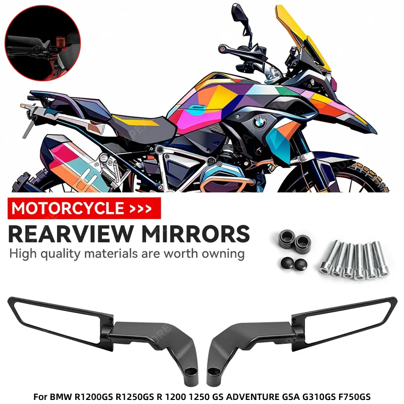 오토바이 거울 스텔스 윙렛, 회전 조절 가능, BMW R1200GS R1250GS R 1200 1250 GS 어드벤처 GSA G310GS F750GS 용
